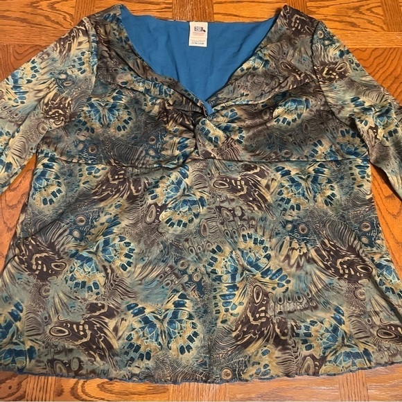 Vintage Faded Glory V-Neck Knot Front Printed Long Sleeve Top 22W-24W Y2K 90s - Picture 5 of 14